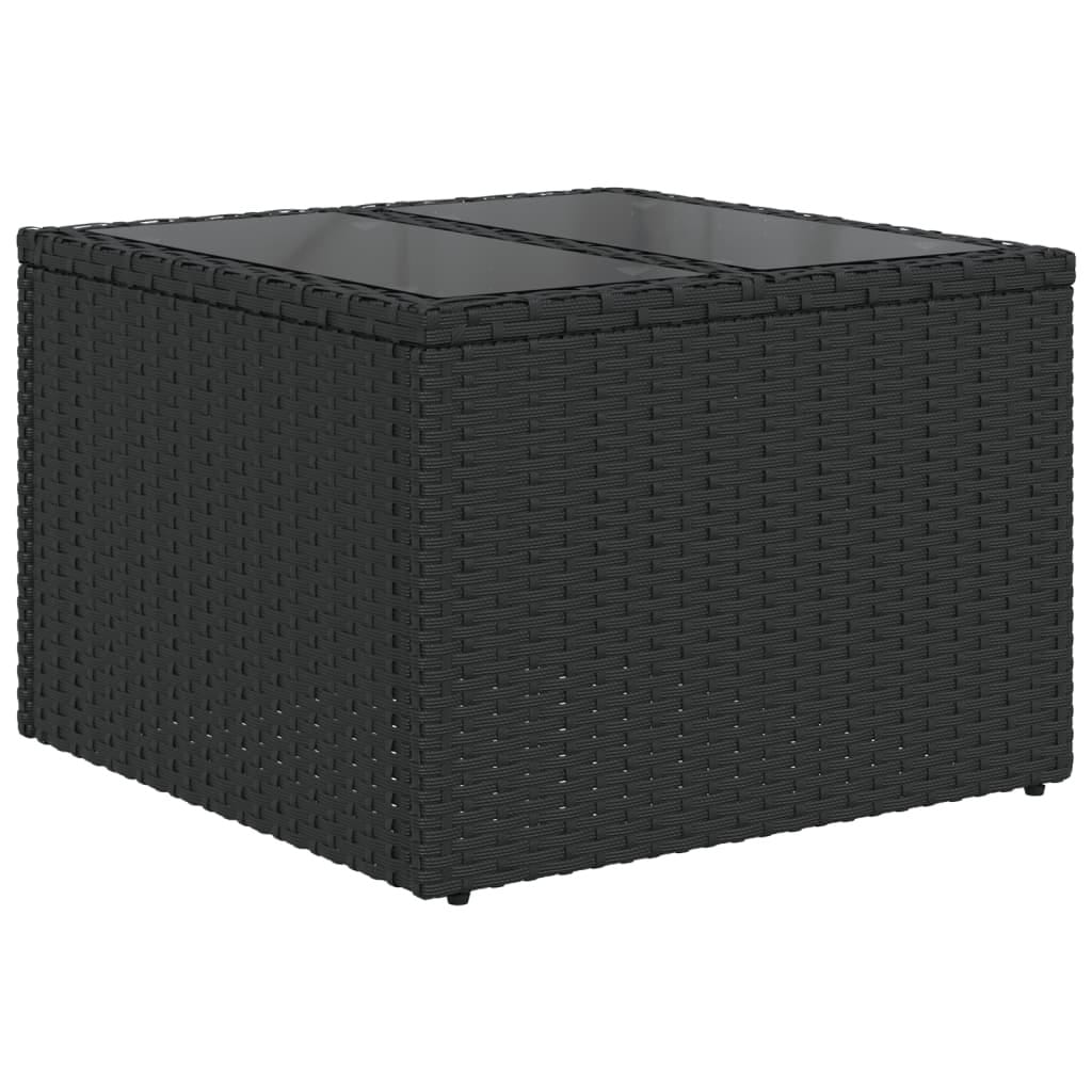 Garden Table with Glass Top Black 21.7x21.7x14.6" Poly Rattan