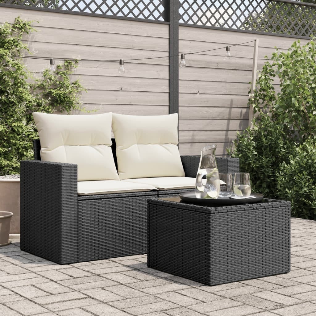 Garden Table with Glass Top Black 21.7x21.7x14.6" Poly Rattan