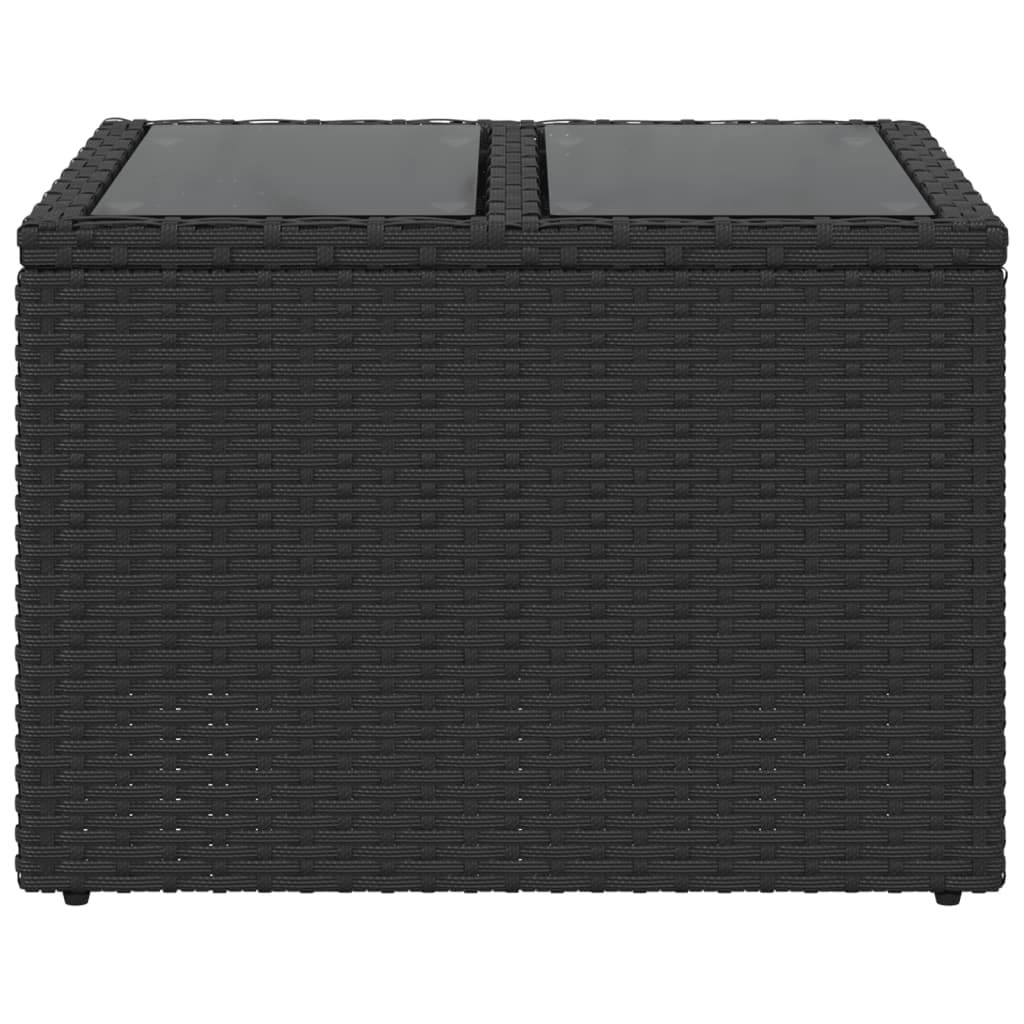 Garden Table with Glass Top Black 21.7x21.7x14.6" Poly Rattan