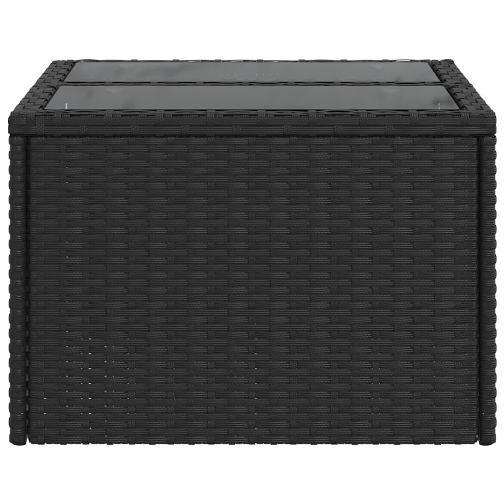 Garden Table with Glass Top Black 21.7x21.7x14.6" Poly Rattan