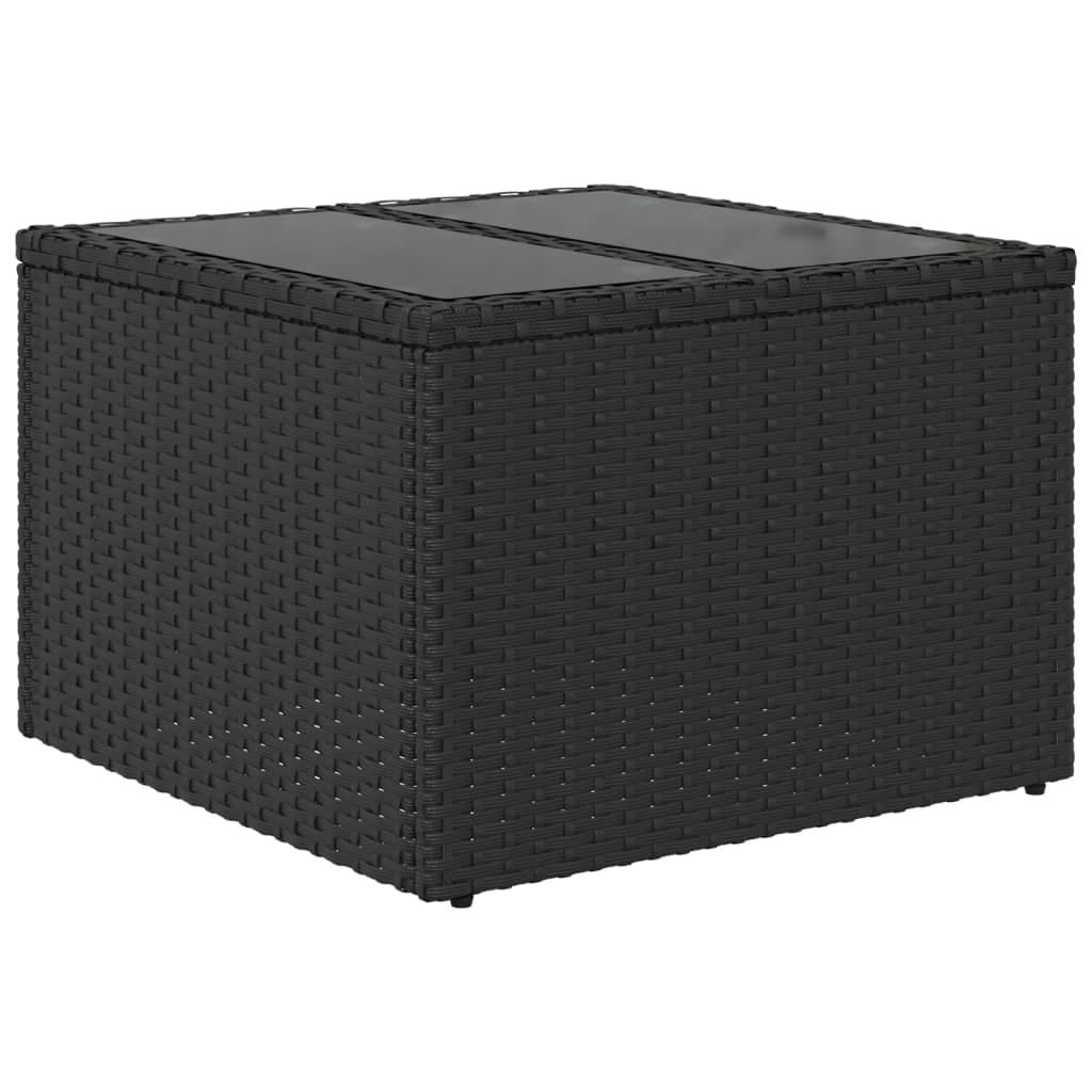 Garden Table with Glass Top Black 21.7x21.7x14.6" Poly Rattan