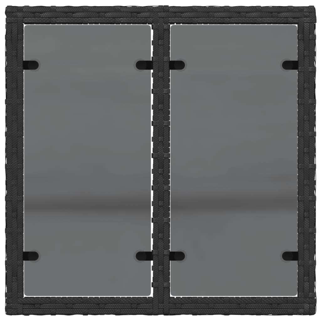 Garden Table with Glass Top Black 21.7x21.7x14.6" Poly Rattan