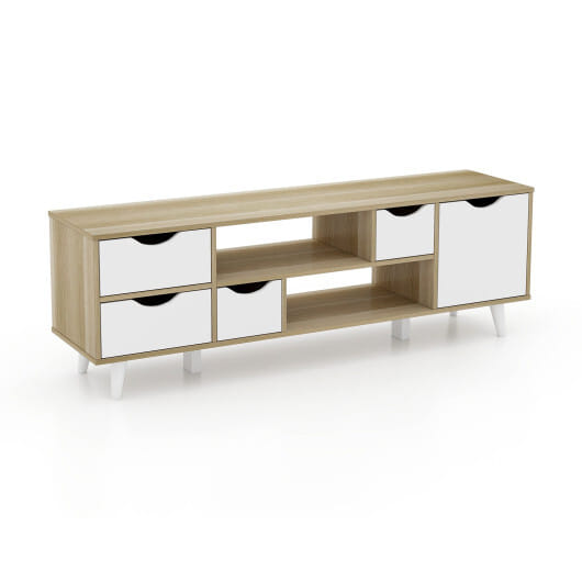 TV Stand for TVs up to 55" Television Cabinet? w/ 4 Drawers & 2 Open Shelves-Oak
