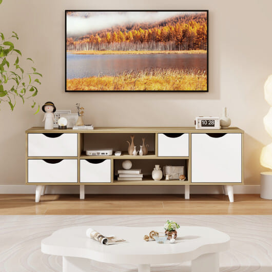 TV Stand for TVs up to 55" Television Cabinet? w/ 4 Drawers & 2 Open Shelves-Oak