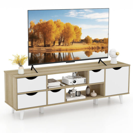 TV Stand for TVs up to 55" Television Cabinet? w/ 4 Drawers & 2 Open Shelves-Oak