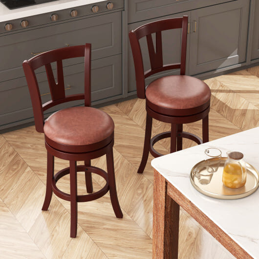 Set of 2 Counter Height Swivel Barstools with High Backs and Footrests-26 inches - Size: 26 inches