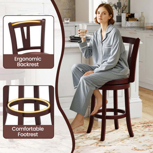 Set of 2 Counter Height Swivel Barstools with High Backs and Footrests-26 inches - Size: 26 inches