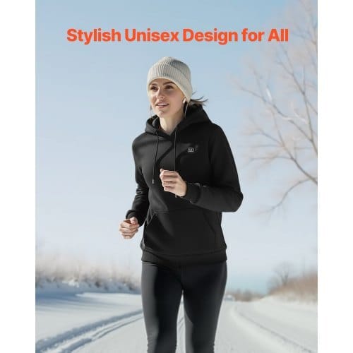 Heated Sweatshirt Hoodie for Men Women, Heated Jacket Unisex with 7.4V 16000mAh Rechargeable Power Bank Pack, 5 Heating Zones, 3 Temp Levels, 4-8H Warmth, for Winter Outdoor Camping, Black, XXL Size