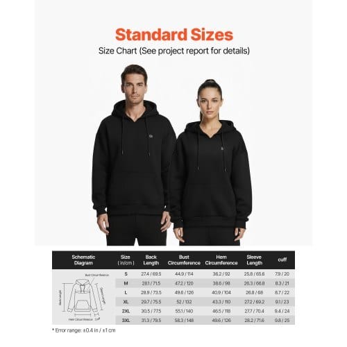 Heated Sweatshirt Hoodie for Men Women, Heated Jacket Unisex with 7.4V 16000mAh Rechargeable Power Bank Pack, 5 Heating Zones, 3 Temp Levels, 4-8H Warmth, for Winter Outdoor Camping, Black, XXL Size