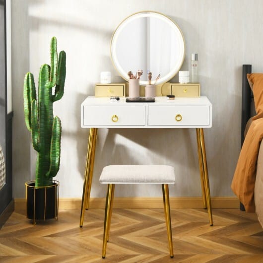 Vanity Table Set with Mirror-Gray