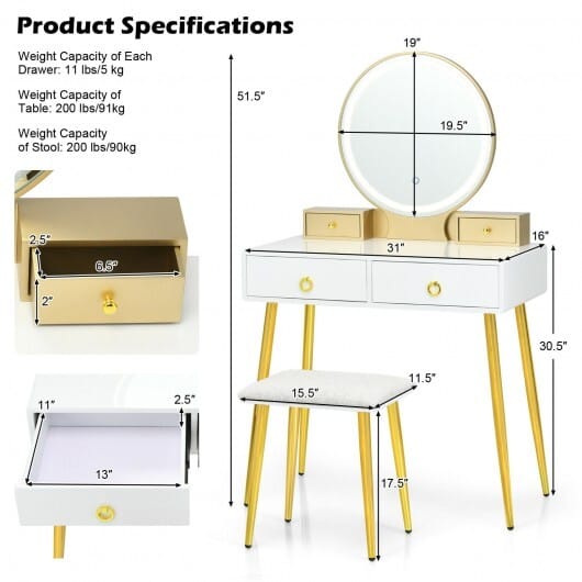 Vanity Table Set with Mirror-Gray