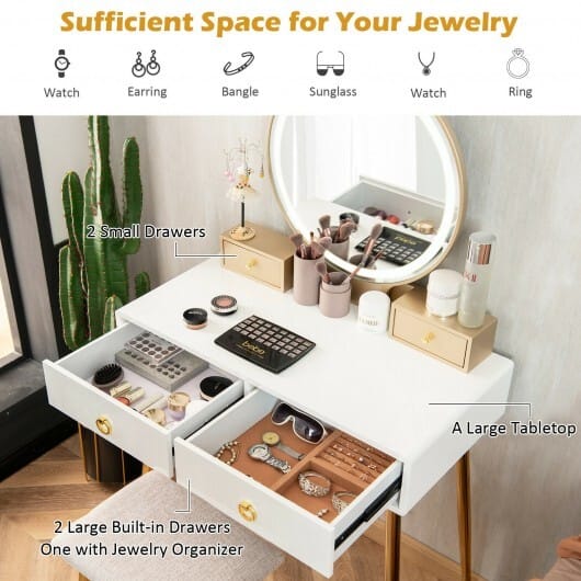 Vanity Table Set with Mirror-Gray