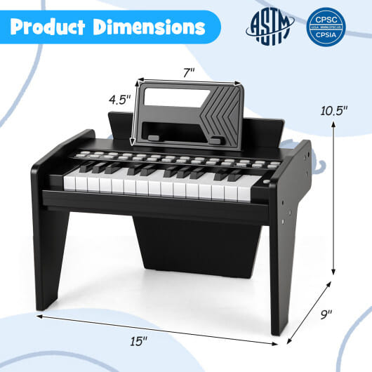 25 Keys Kids Piano Keyboard with Adjustable Speed and Volume-Black - Color: Black