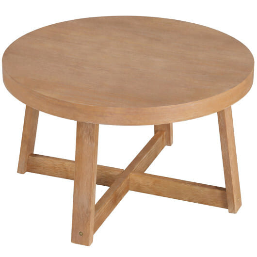 Round Coffee Table for Living Room 30 inch Farmhouse Accent Table with Study Rubber Wood Legs-Yellow - Color: Natural