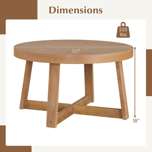 Round Coffee Table for Living Room 30 inch Farmhouse Accent Table with Study Rubber Wood Legs-Yellow - Color: Natural