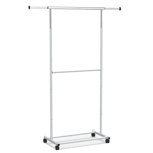 Rolling Clothes Rack Double-Rod Extendable Garment Stand for Hanging Clothes