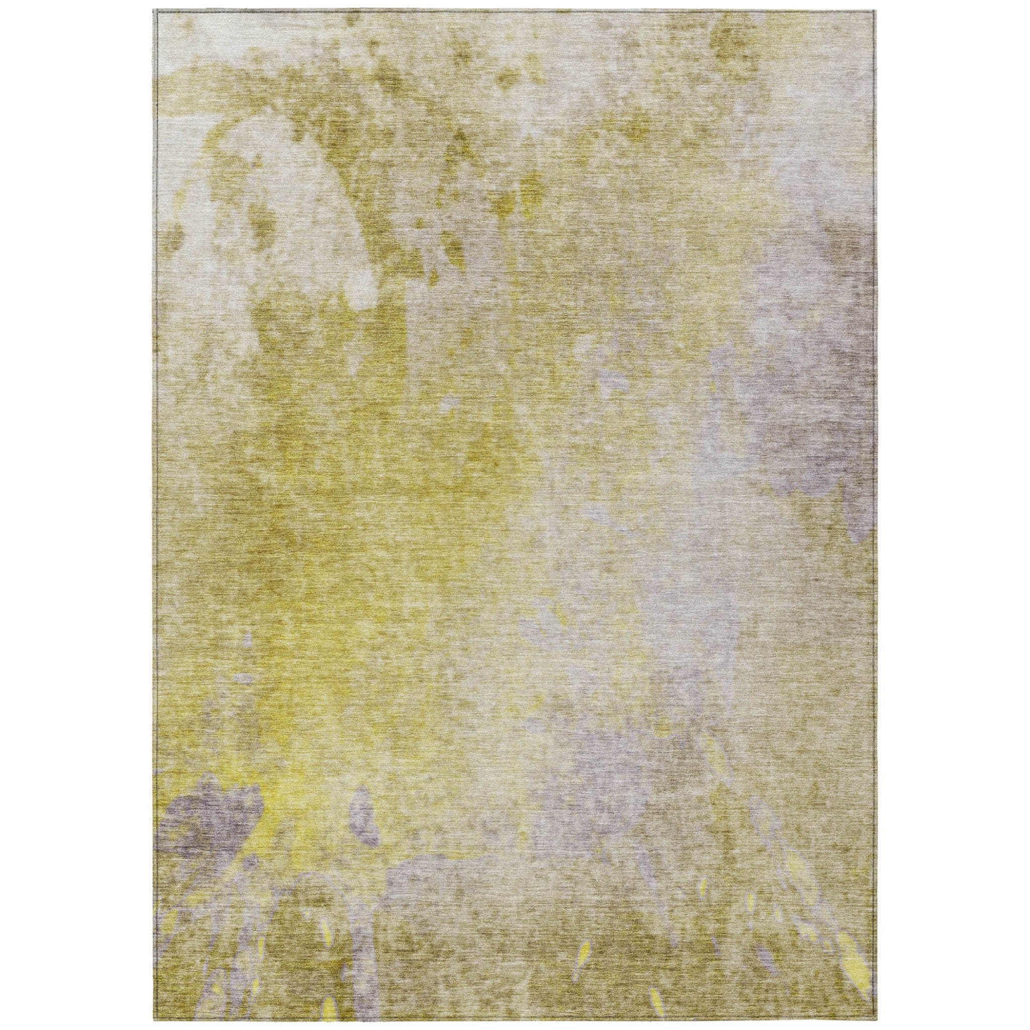 5' X 8' Gold Beige and Purple Abstract Washable Non Skid Indoor Outdoor Area Rug