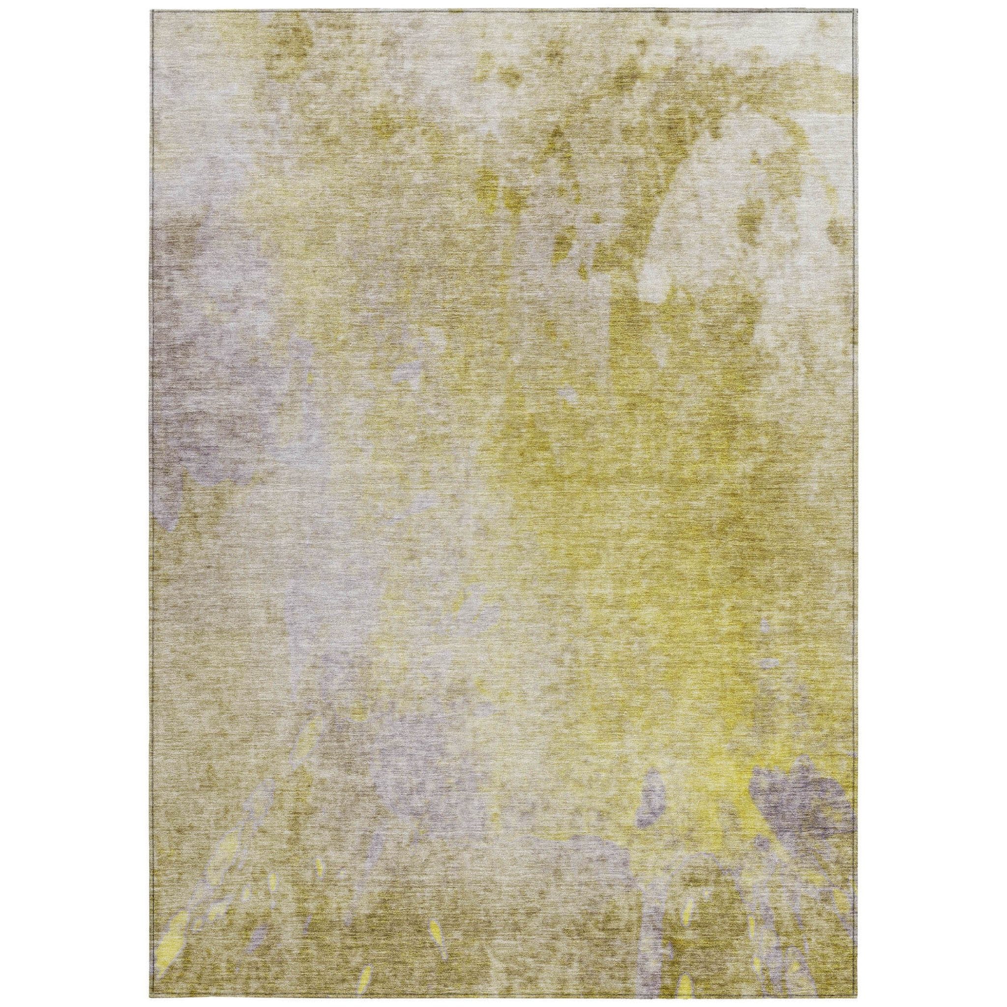 5' X 8' Gold Beige and Purple Abstract Washable Non Skid Indoor Outdoor Area Rug
