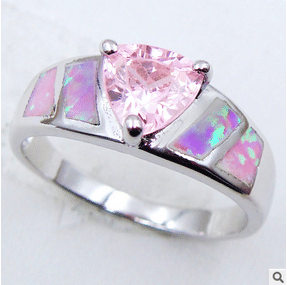 Color: PINK,Size: Ring Size - 8 - Opal Love Silver Rings With CZ In 5 Colors