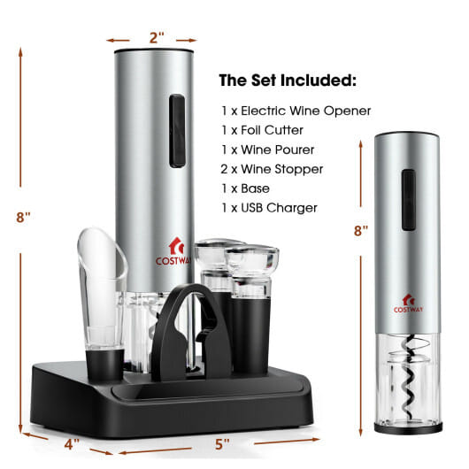 6-in-1 Electric Wine Bottle Opener Set with Foil Cutter for Kitchen