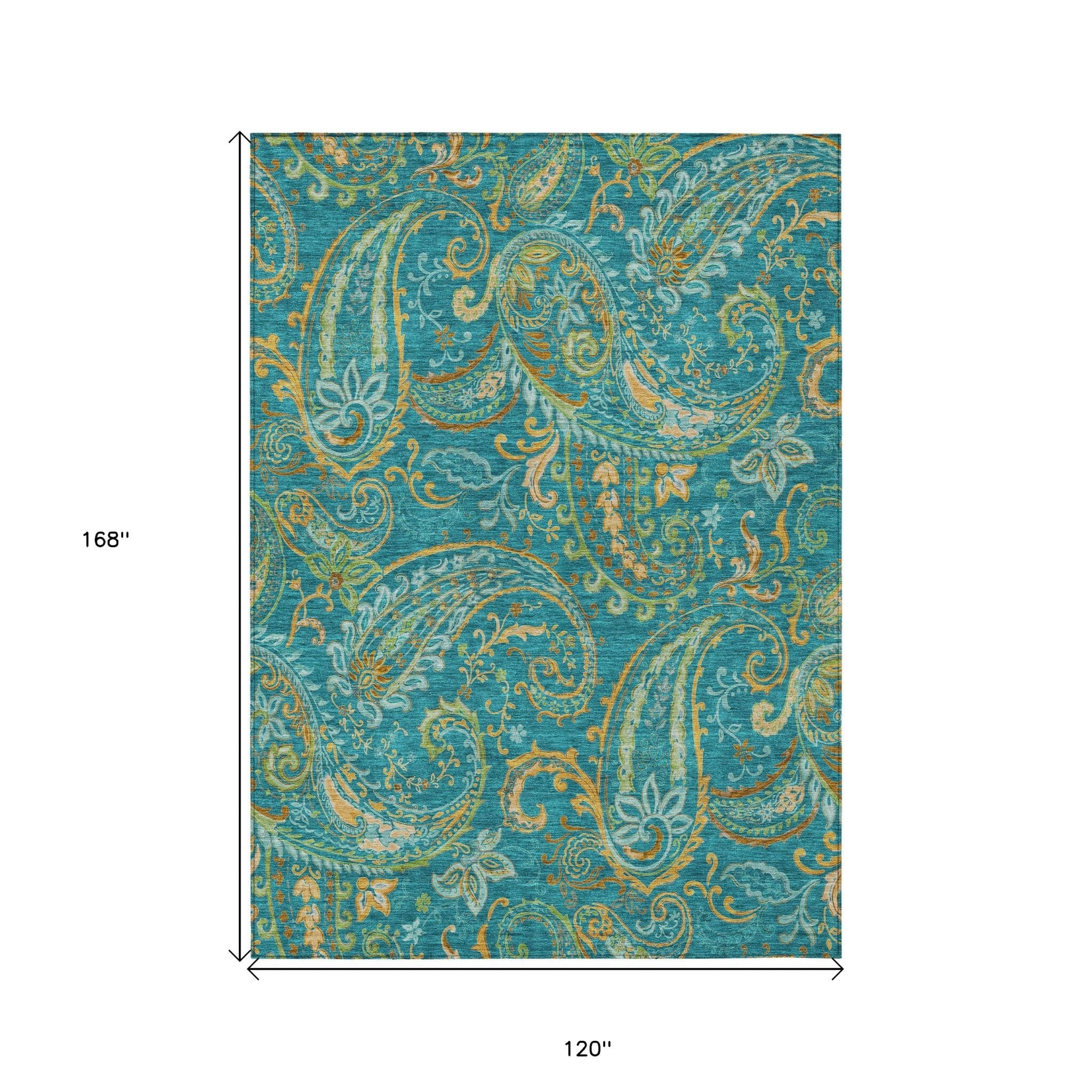 10' X 14' Teal Paisley Washable Non Skid Indoor Outdoor Area Rug