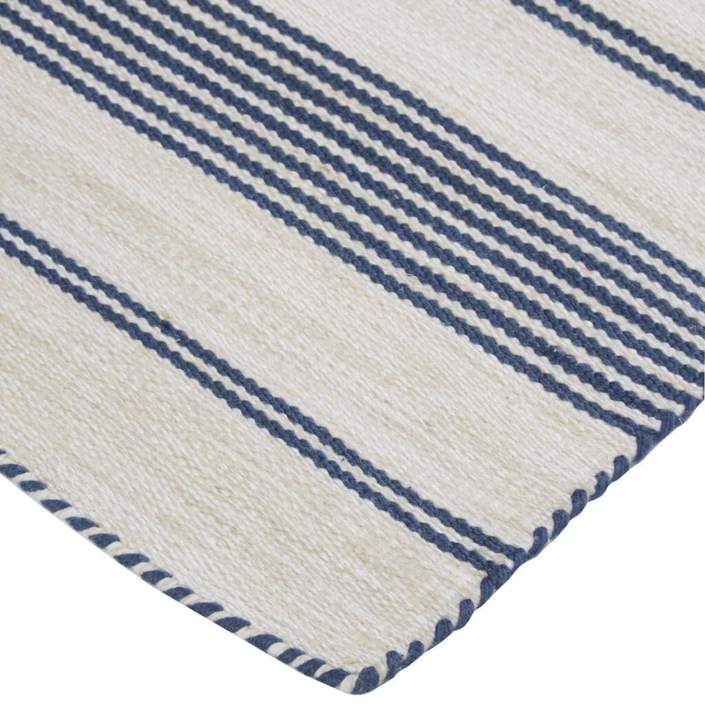 10' X 14' Ivory and Blue Striped Hand Woven Area Rug