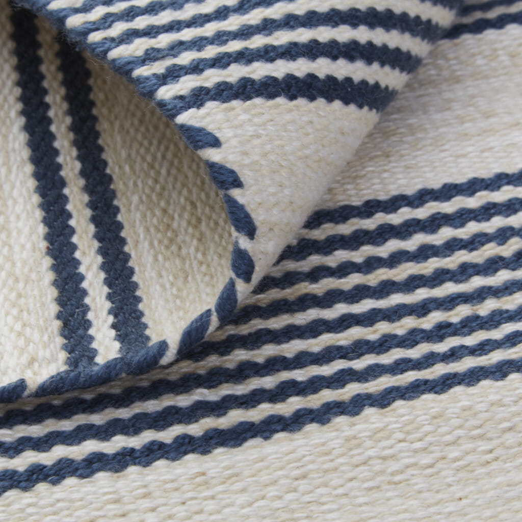 10' X 14' Ivory and Blue Striped Hand Woven Area Rug