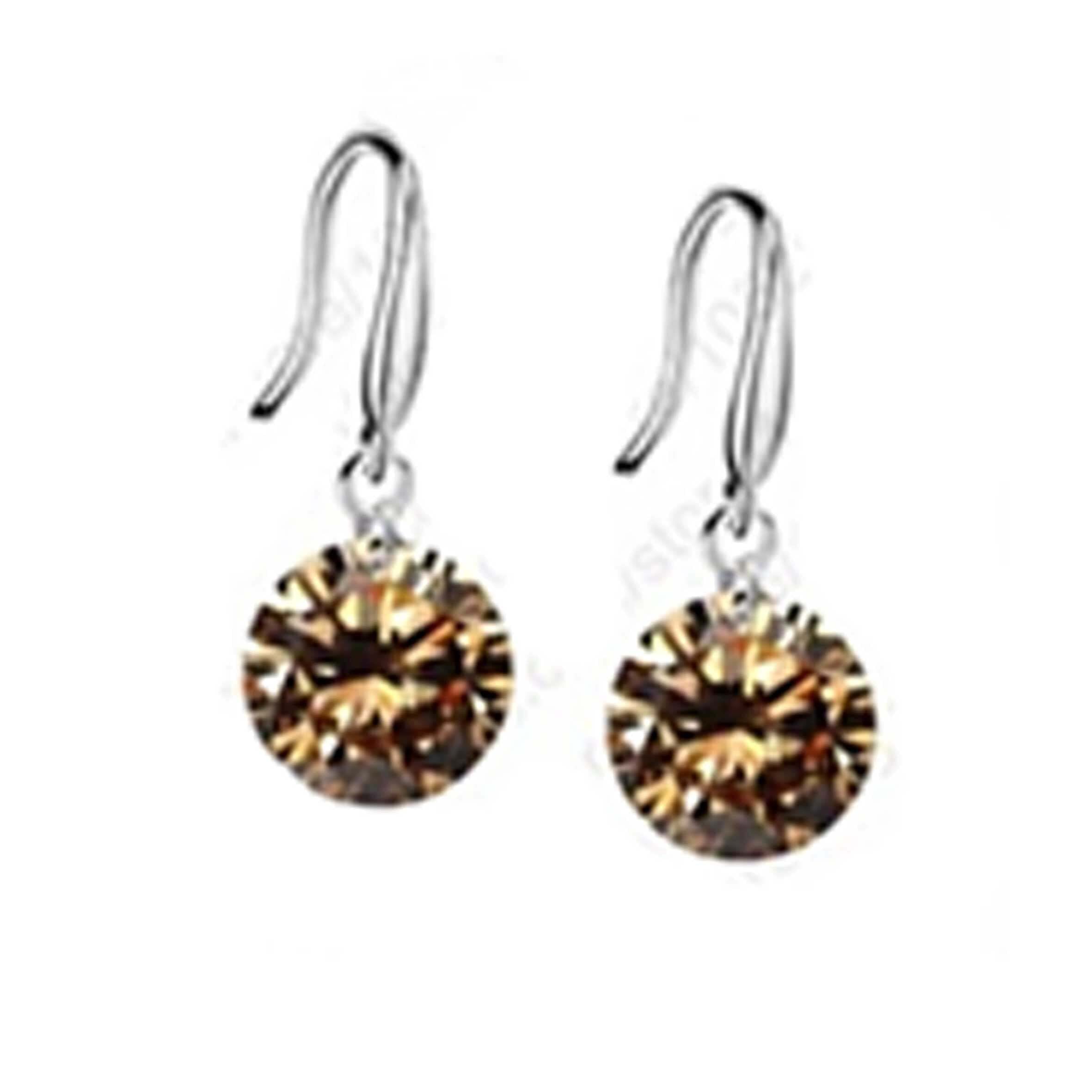 Size: 10mm - Large,Color: Fiery Yellow Topaz - Colorful Diamond in the Sky - Drilled Crystal Diamond in S/M/L on a 925 Sterling Silver hook earrings
