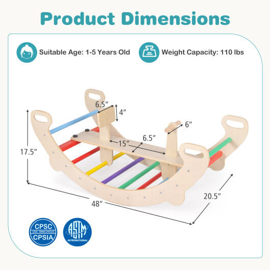 4-in-1 Multifunctional Wooden Climbing Toys with Rocker and Crawling Tunnel-Multicolor - Color: Multicolor