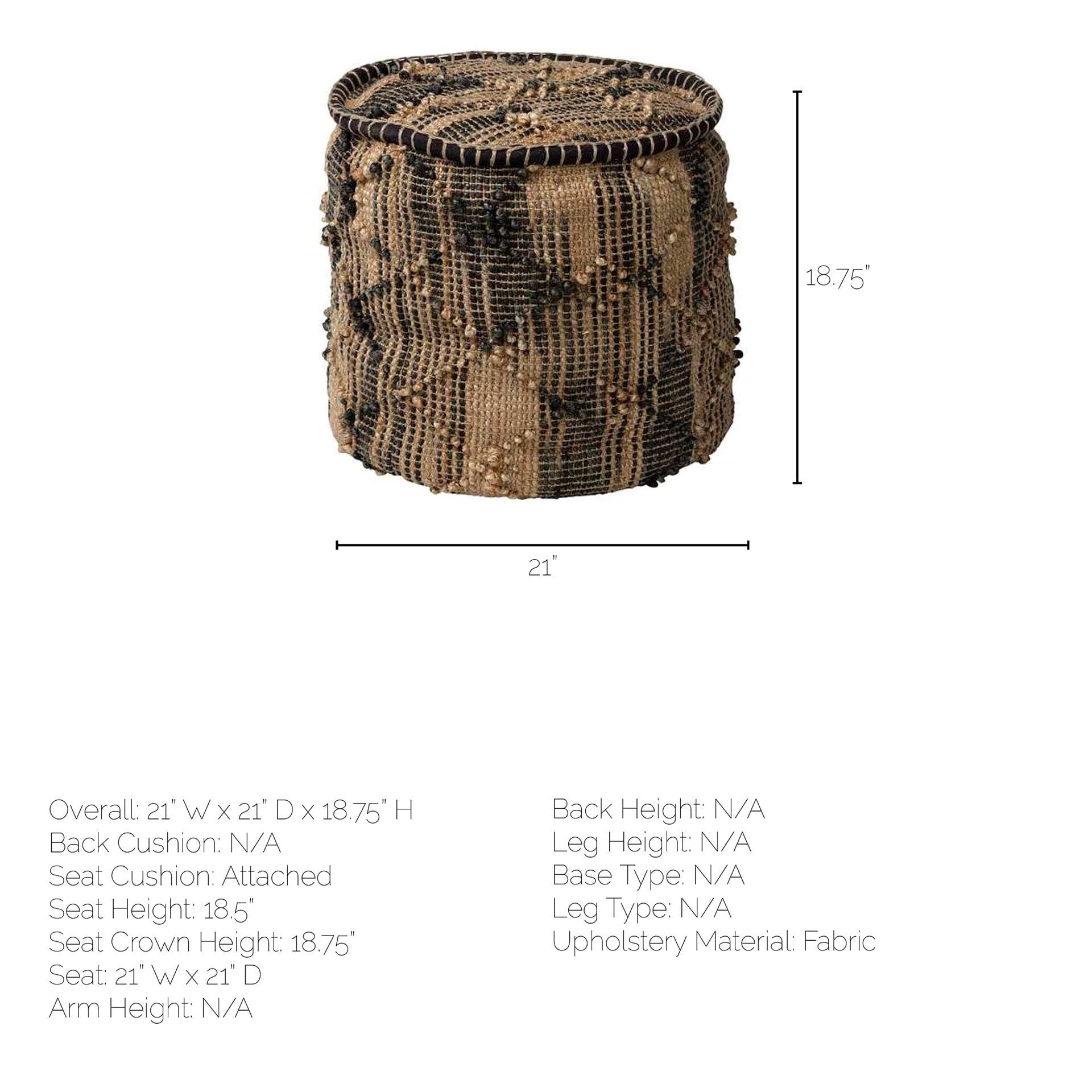 20" Natural And Black Geometric Cylindrical Jute Ottoman