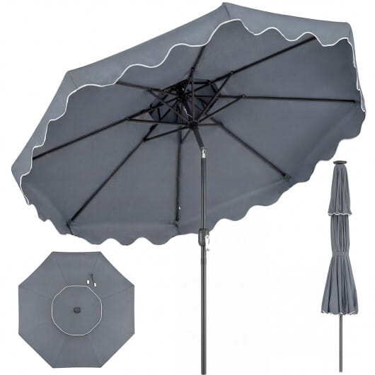 9 Feet Patio Umbrella with Push Button Tilt and Crank-Gray - Color: Gray