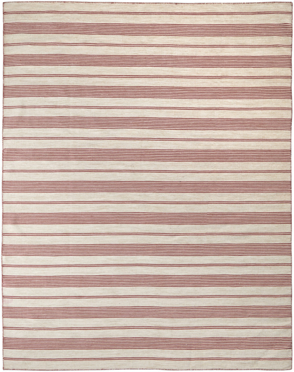 4' X 6' Red and Ivory Striped Hand Woven Area Rug