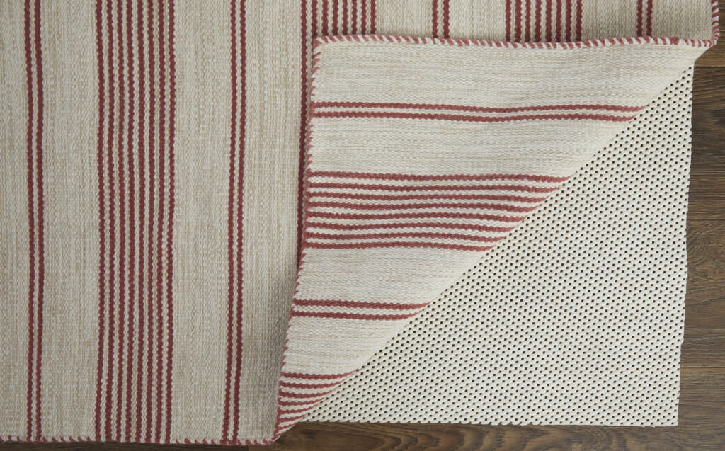 4' X 6' Red and Ivory Striped Hand Woven Area Rug