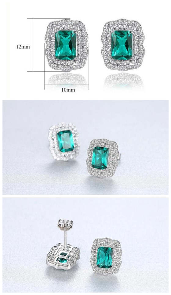 Upscale Glistening Cubic Zirconia Green Gem Wave Edge Wholesale 925 Sterling Silver Earrings
