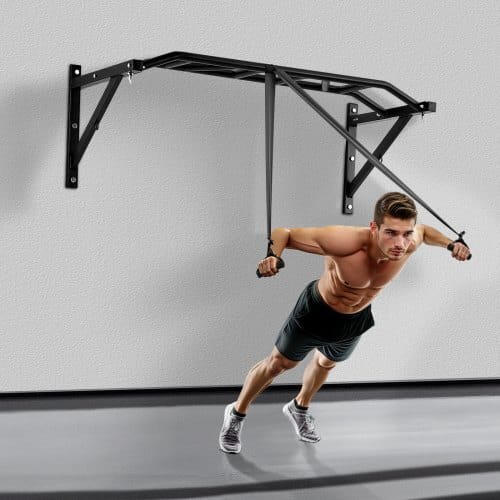 Pull Up Bar, Multi-Grip Wall Mounted Pull Ups, 50 in Width Multifunctional Chin Up Training Station, Heavy Duty Steel Upper Body Workout Bars with LAT Pulldown Attachments, 440 lbs, for Home Gym