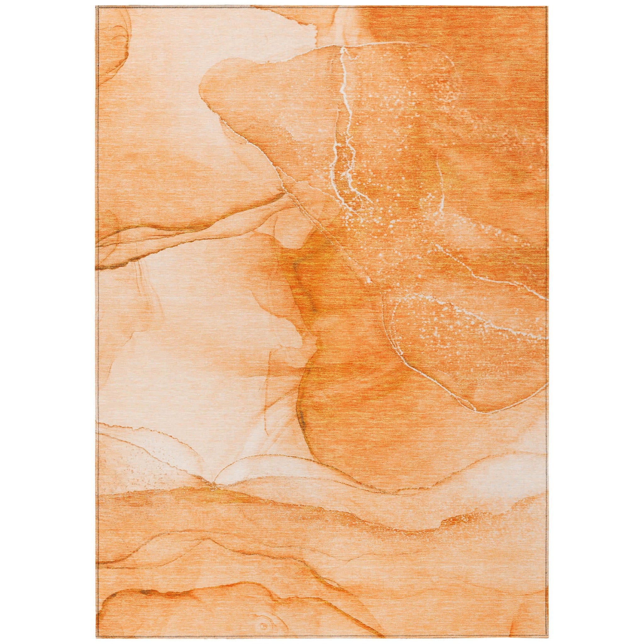 10' X 14' Orange Abstract Washable Non Skid Indoor Outdoor Area Rug