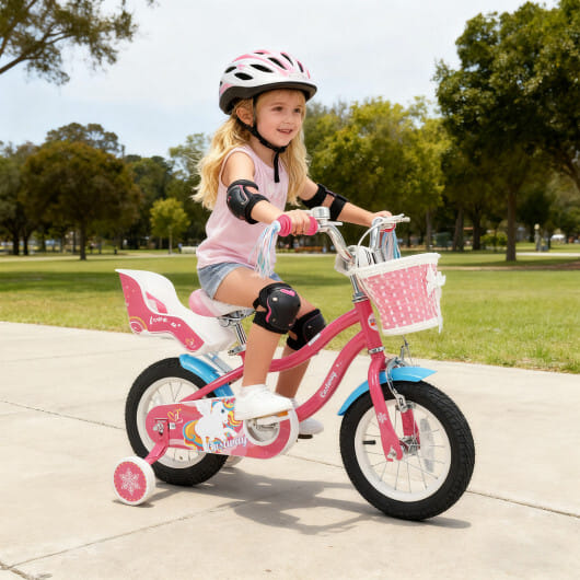 12/14/16/18 Inch Girls Bike for 3-8 Years Old Kids Bike with Doll Seat-12 inches - Color: Pink - Size: 12 inches