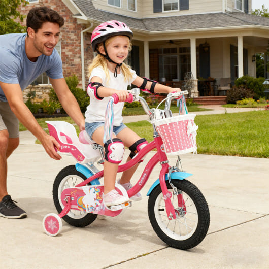 12/14/16/18 Inch Girls Bike for 3-8 Years Old Kids Bike with Doll Seat-12 inches - Color: Pink - Size: 12 inches