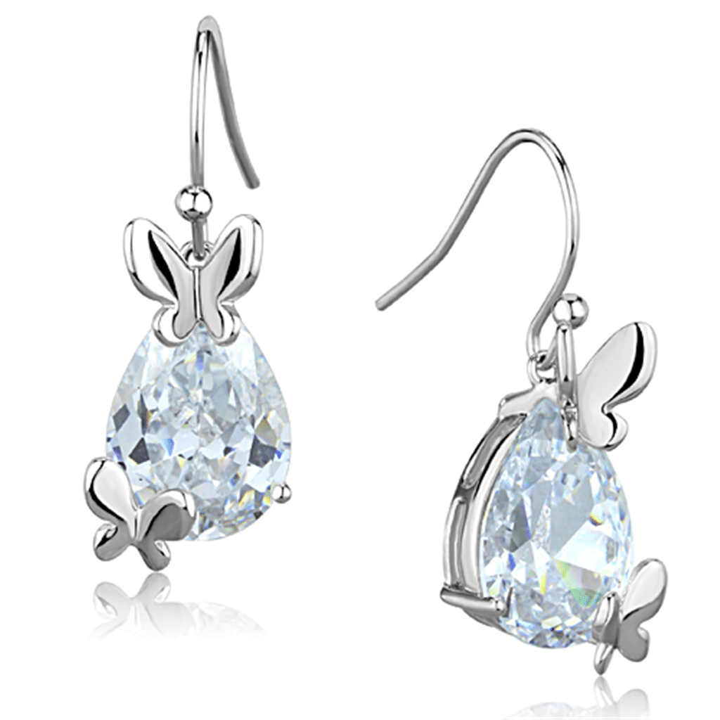 3W622 - Rhodium Brass Earrings with AAA Grade CZ in Clear