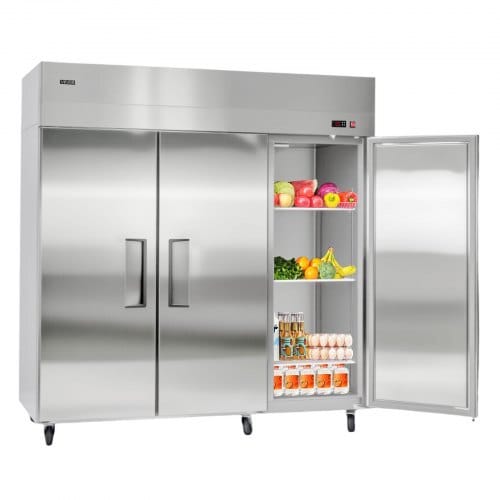 Commercial Reach-In Refrigerator 72" W, 52 Cu.Ft Stainless Steel Upright Refrigerator with Three Doors, Auto-Defrost, 9 Adjustable Shelves, 32 to 50?„‰ Temp Control, UL Certified