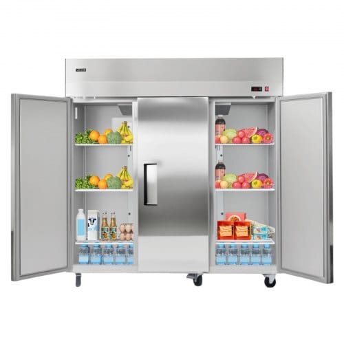 Commercial Reach-In Refrigerator 72" W, 52 Cu.Ft Stainless Steel Upright Refrigerator with Three Doors, Auto-Defrost, 9 Adjustable Shelves, 32 to 50?„‰ Temp Control, UL Certified
