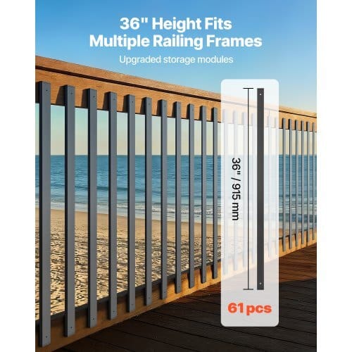 61 Pack Deck Balusters, 36 in Galvanized Steel Railing Spindles, Hollow Rectangle Metal Decking Stair Balusters with Pre-Drilled Hole, End Caps, Screws, for Deck, Porch & Stair Railing, Black