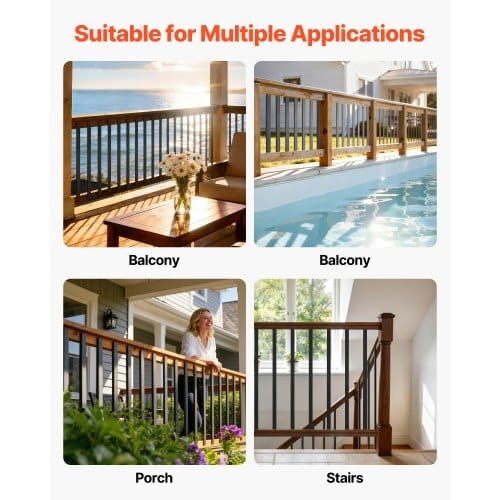 61 Pack Deck Balusters, 36 in Galvanized Steel Railing Spindles, Hollow Rectangle Metal Decking Stair Balusters with Pre-Drilled Hole, End Caps, Screws, for Deck, Porch & Stair Railing, Black