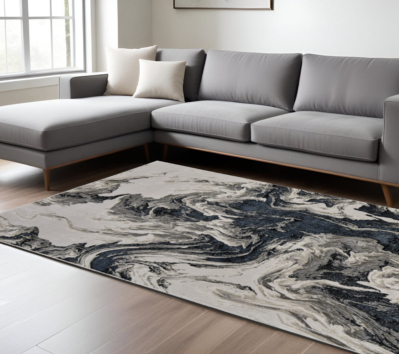 13' X 20' Ivory Black and Taupe Abstract Power Loom Area Rug