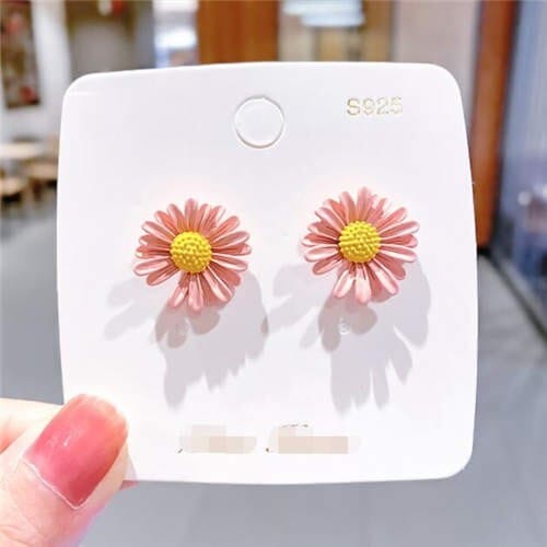 Cute Daisy Design Floral Fashion Women Wholesale Stud Earrings - Pink