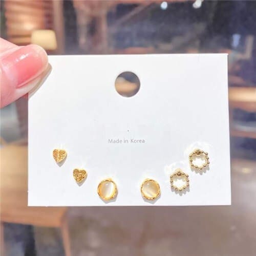 Round Opal and Heart Combo Design Graceful Style Wholesale Earrings Set