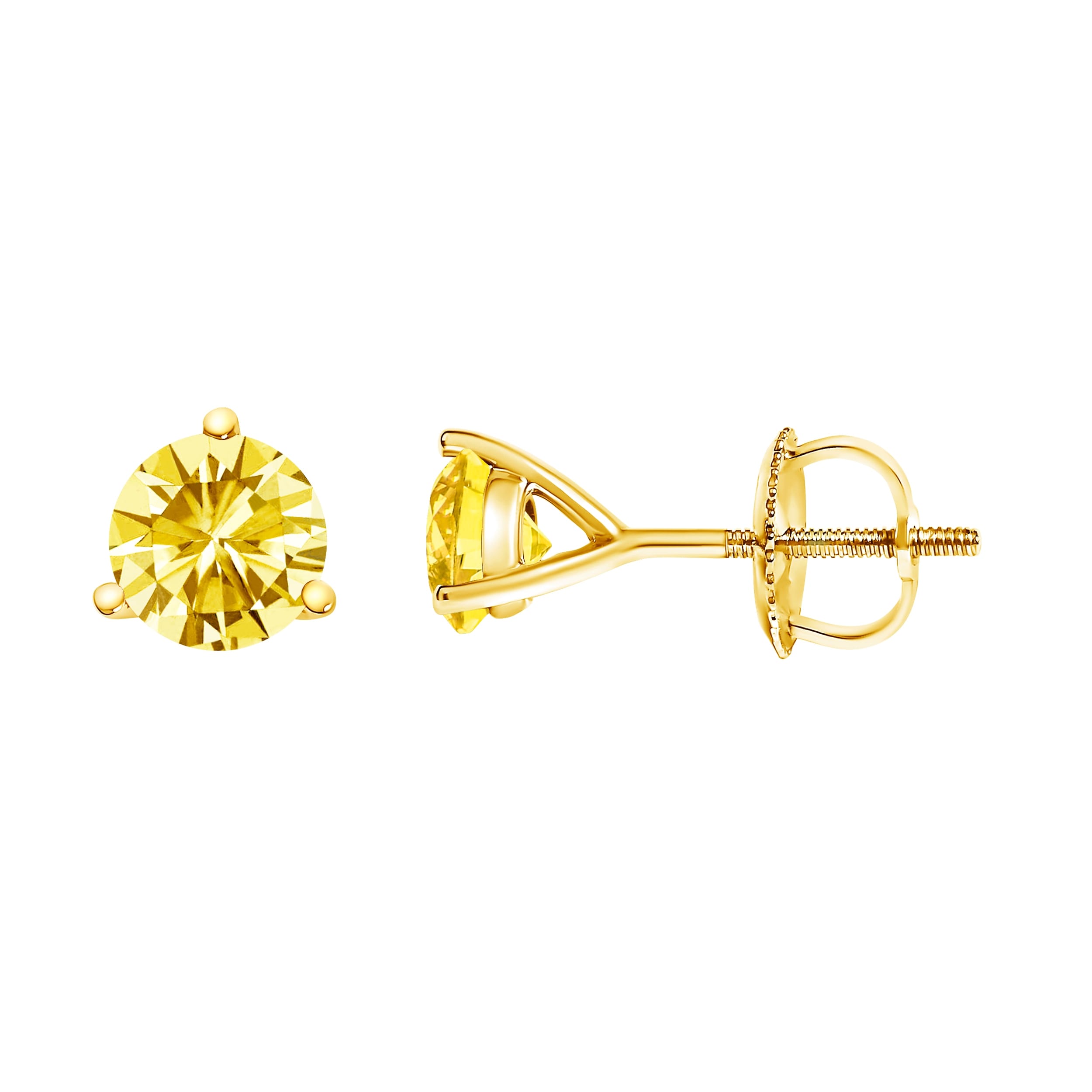 14K Yellow Gold 3-Prong Martini Set 1 1/2 Cttw Yellow Lab Grown Diamond Solitaire Stud Earrings