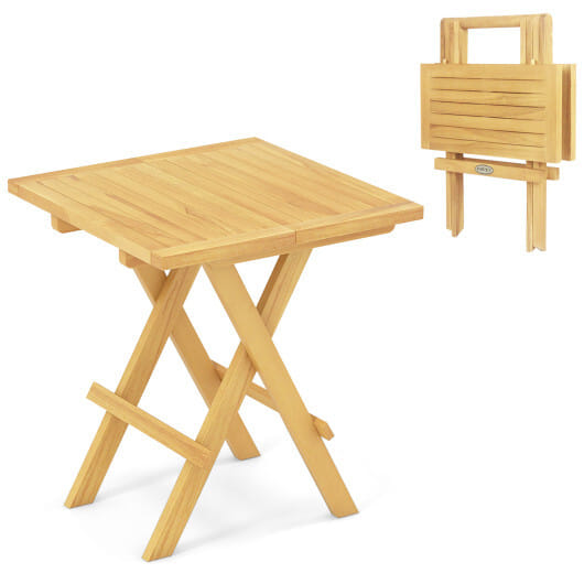Teak Wood Square Coffee Table with X-shaped Legs and Slatted Tabletop - Color: Natural