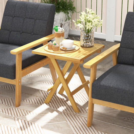 Teak Wood Square Coffee Table with X-shaped Legs and Slatted Tabletop - Color: Natural