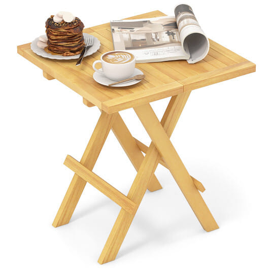 Teak Wood Square Coffee Table with X-shaped Legs and Slatted Tabletop - Color: Natural